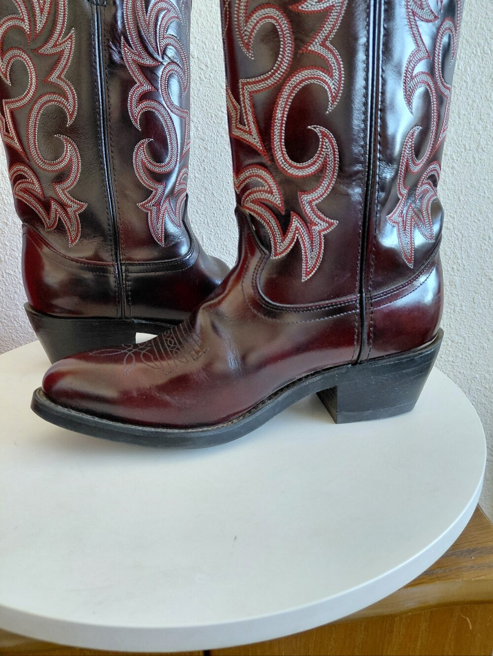 Cowtown Burgundy Leather Western  Rodeo Farm Boots - Picture 8 of 15